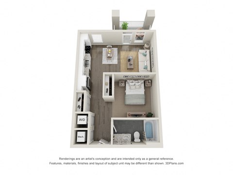 Floor plan for studio, 1 bath, 697 sqft